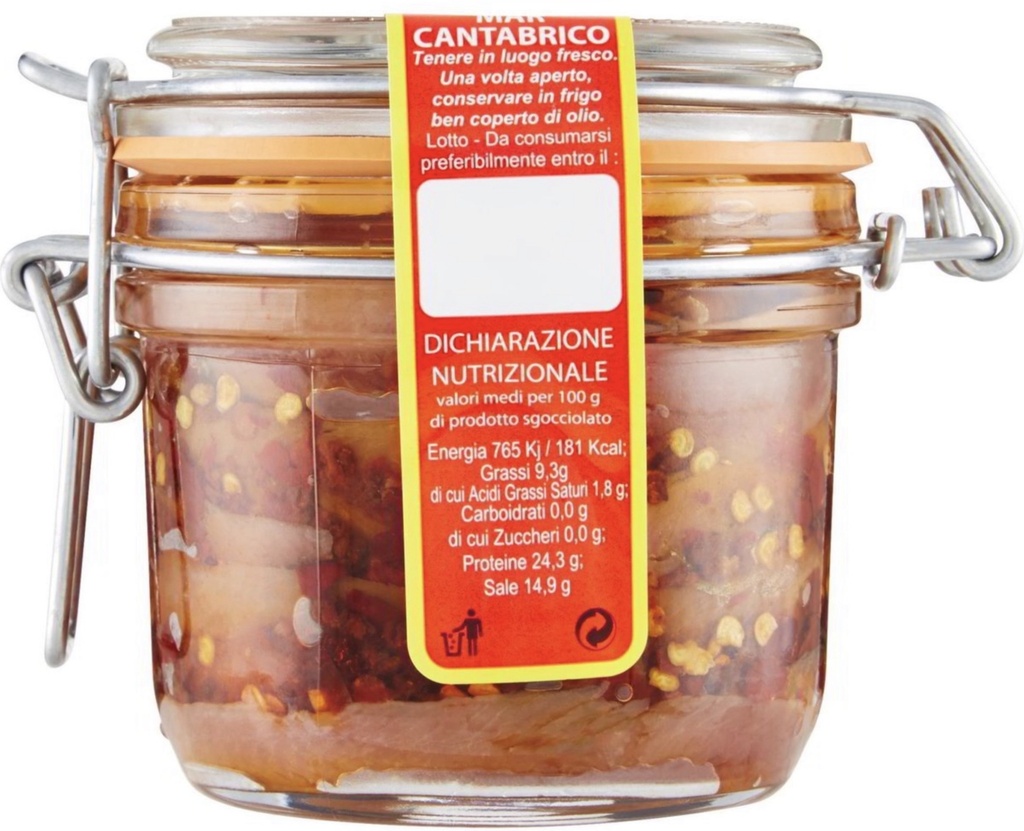 Balistreri - Marca Vaticano Cantabrico Anchovy Fillets in Olive Oil with Chilli 250g