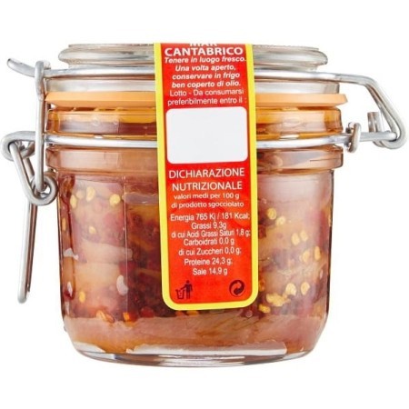 Balistreri - Marca Vaticano Cantabrico anchovy fillets in olive oil with chilli 250g 