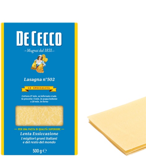 [788494] De Cecco - Semolina Lasagna Sheets N°502 意大利杜蘭麥粉千層麵皮 500g