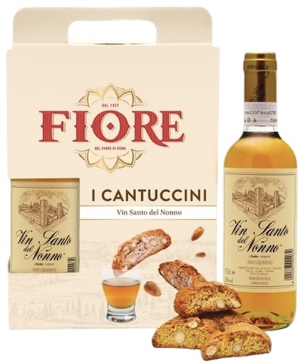 [404087] Fiore - Cantuccini alla Mandorla 200g + Bottiglia di Vin Santo 375cl.