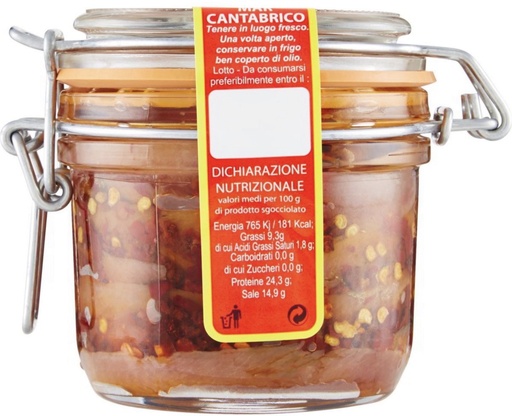 [883972] Balistreri - Marca Vaticano aggiughe del Cantabrico in olio di oliva con peperoncino 250g